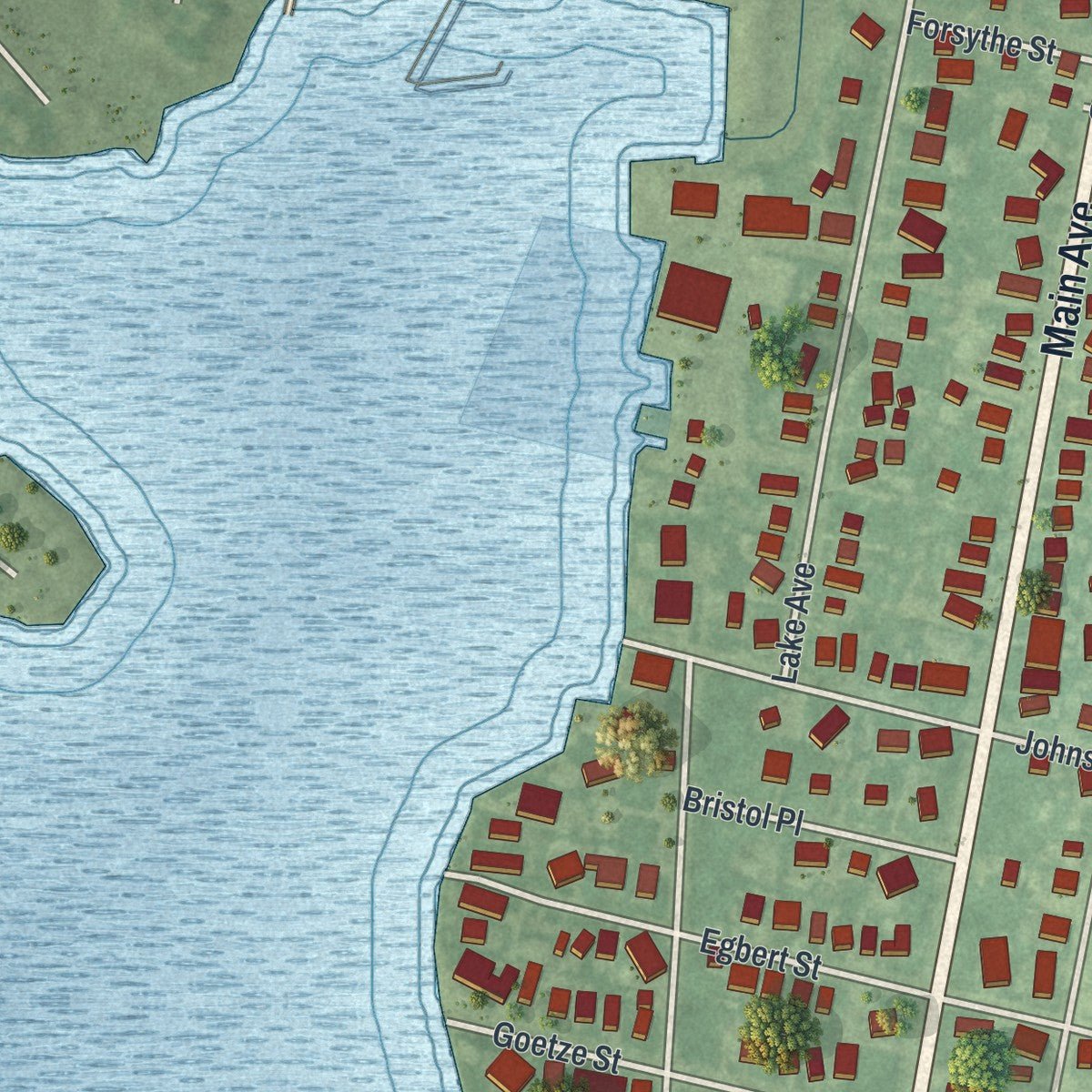 Second close-up of the map of Bay Head, New Jersey print showing more streets and buildings
