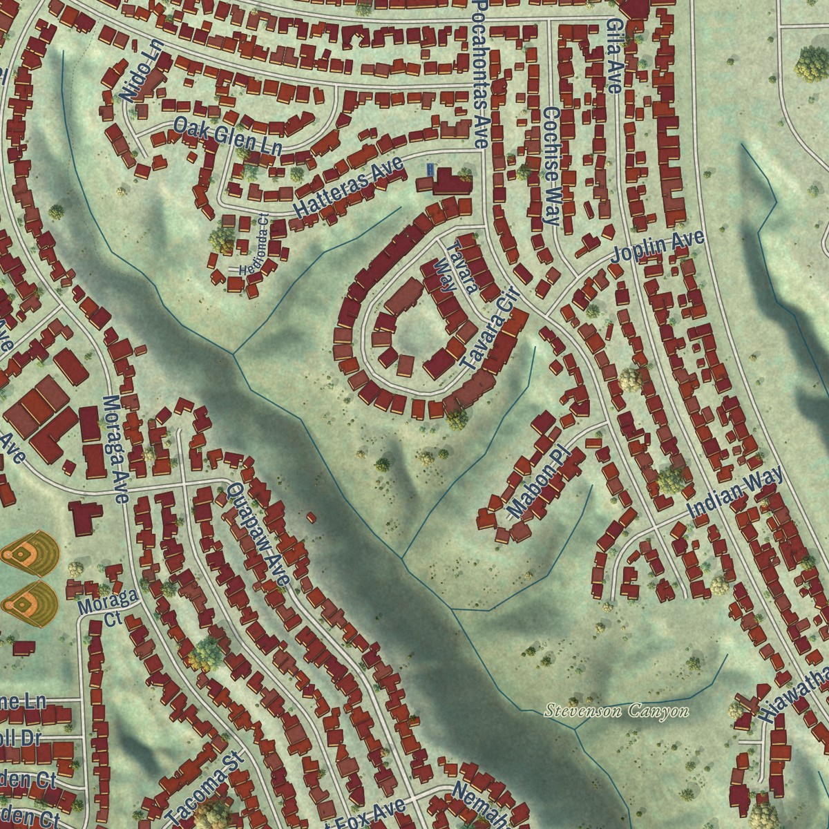 Second close-up of the map of Bay Ho, California print showing more streets and buildings