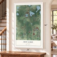 Bay Lake, Florida map, 24 x 36 inch print in a white frame by a staircase