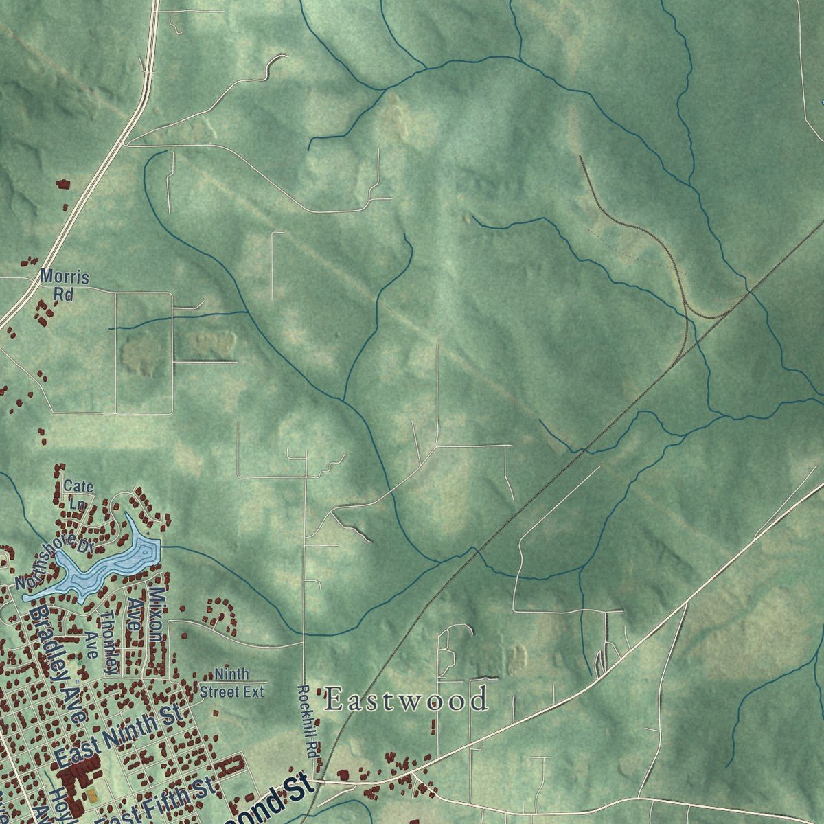 Second close-up of the map of Bay Minette, Alabama print showing more streets and buildings
