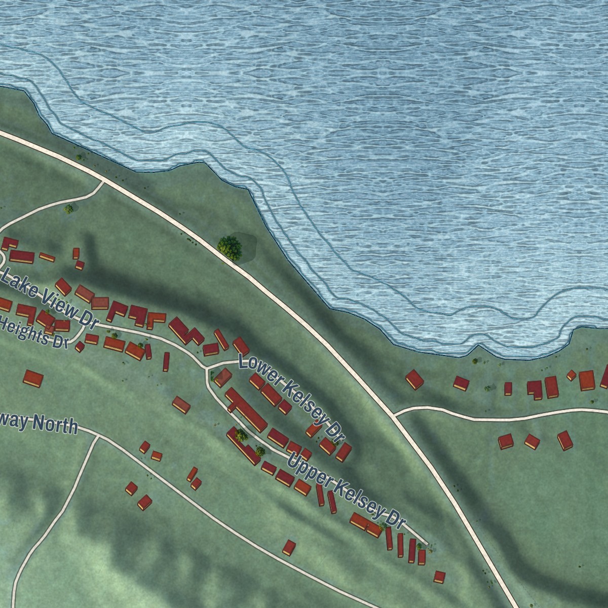 Second close-up of the map of Bay Shore, Michigan print showing more streets and buildings