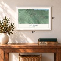 Bay Shore, Michigan map, 12 x 18 inch print in a white frame in an entryway