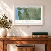 Bay View Gardens, Illinois map, 12 x 18 inch print in a white frame in an entryway
