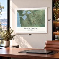 Bay View Gardens, Illinois map, 18 x 24 inch print in a white frame in a home office