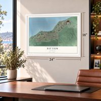 Bay View, Michigan map, 18 x 24 inch print in a white frame in a home office