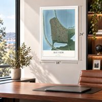Bay View, Ohio map, 18 x 24 inch print in a white frame in a home office