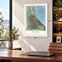 Bay View, Wisconsin map, 18 x 24 inch print in a white frame in a home office