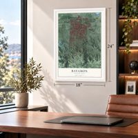 Bayamón, Puerto Rico map, 18 x 24 inch print in a white frame in a home office