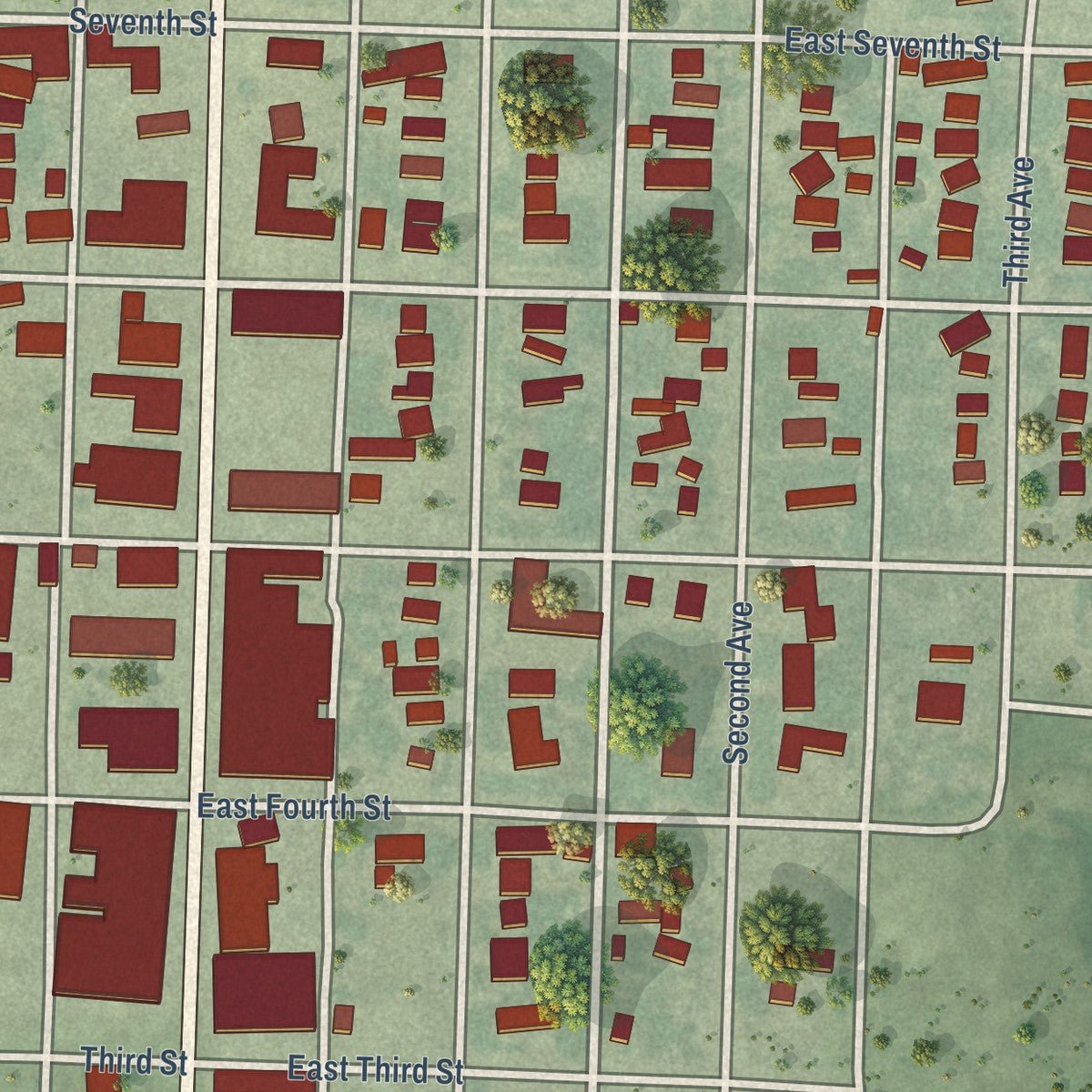 Second close-up of the map of Bayard, Nebraska print showing more streets and buildings