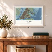 Bayonne, New Jersey map, 12 x 18 inch print in a white frame in an entryway
