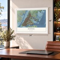 Bayonne, New Jersey map, 18 x 24 inch print in a white frame in a home office