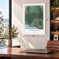 Bayou La Batre, Alabama map, 18 x 24 inch print in a white frame in a home office