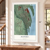 Bayport, Minnesota map, 24 x 36 inch print in a white frame by a staircase