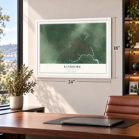 Bayshore, North Carolina map, 18 x 24 inch print in a white frame in a home office