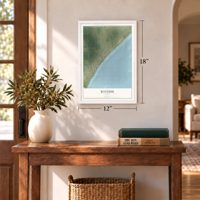 Bayside, Texas map, 12 x 18 inch print in a white frame in an entryway