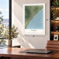 Bayside, Texas map, 18 x 24 inch print in a white frame in a home office