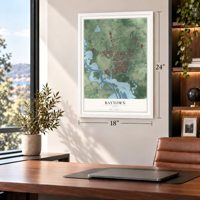 Baytown, Texas map, 18 x 24 inch print in a white frame in a home office