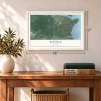 Bayville, New Jersey map, 12 x 18 inch print in a white frame in an entryway