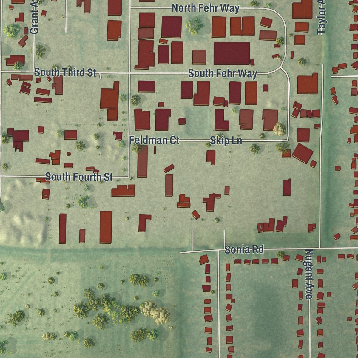 Second close-up of the map of Baywood, New York print showing more streets and buildings