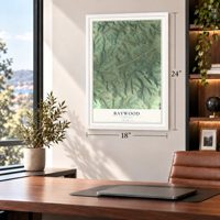 Baywood, Virginia map, 18 x 24 inch print in a white frame in a home office
