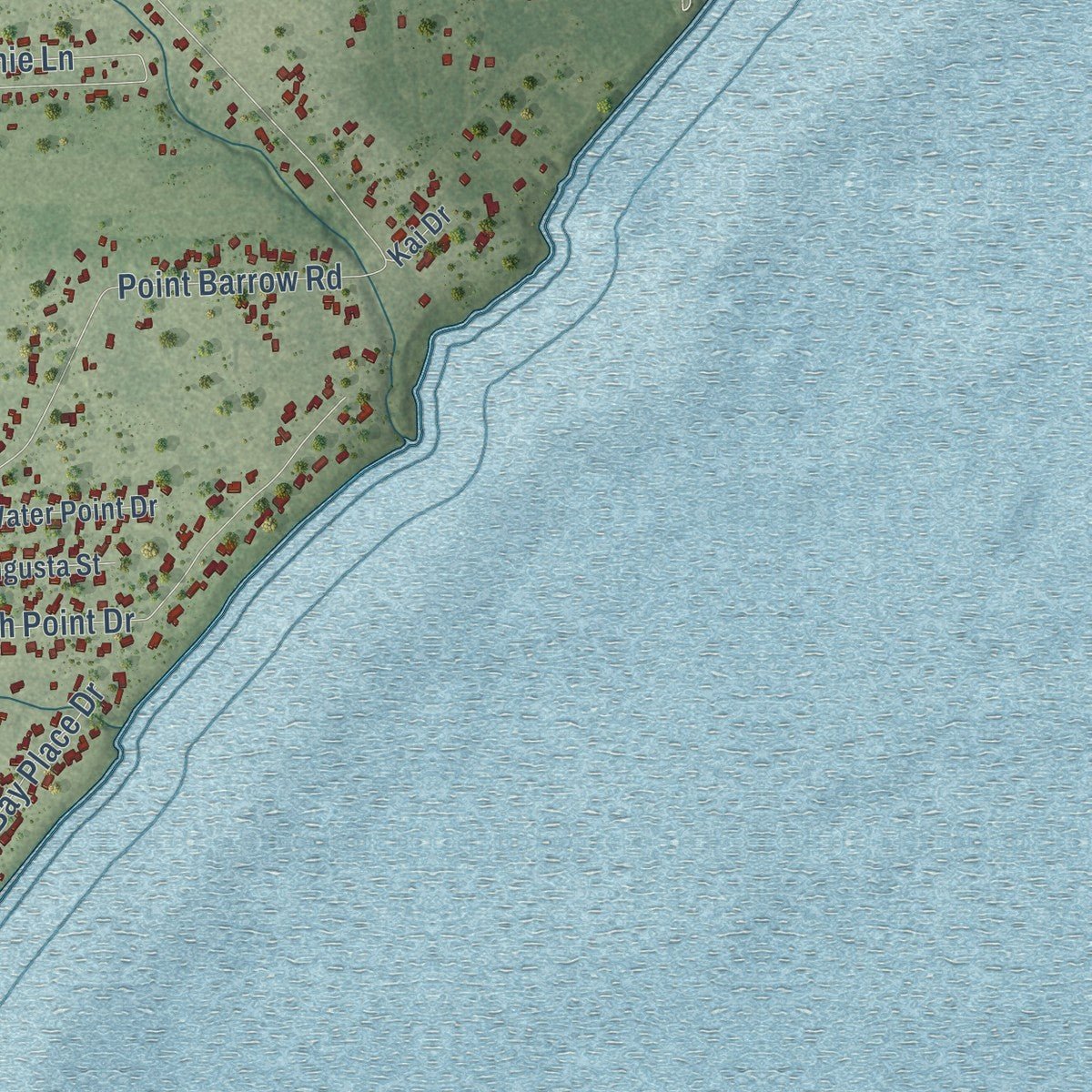 Second close-up of the map of Beach City, Texas print showing more streets and buildings