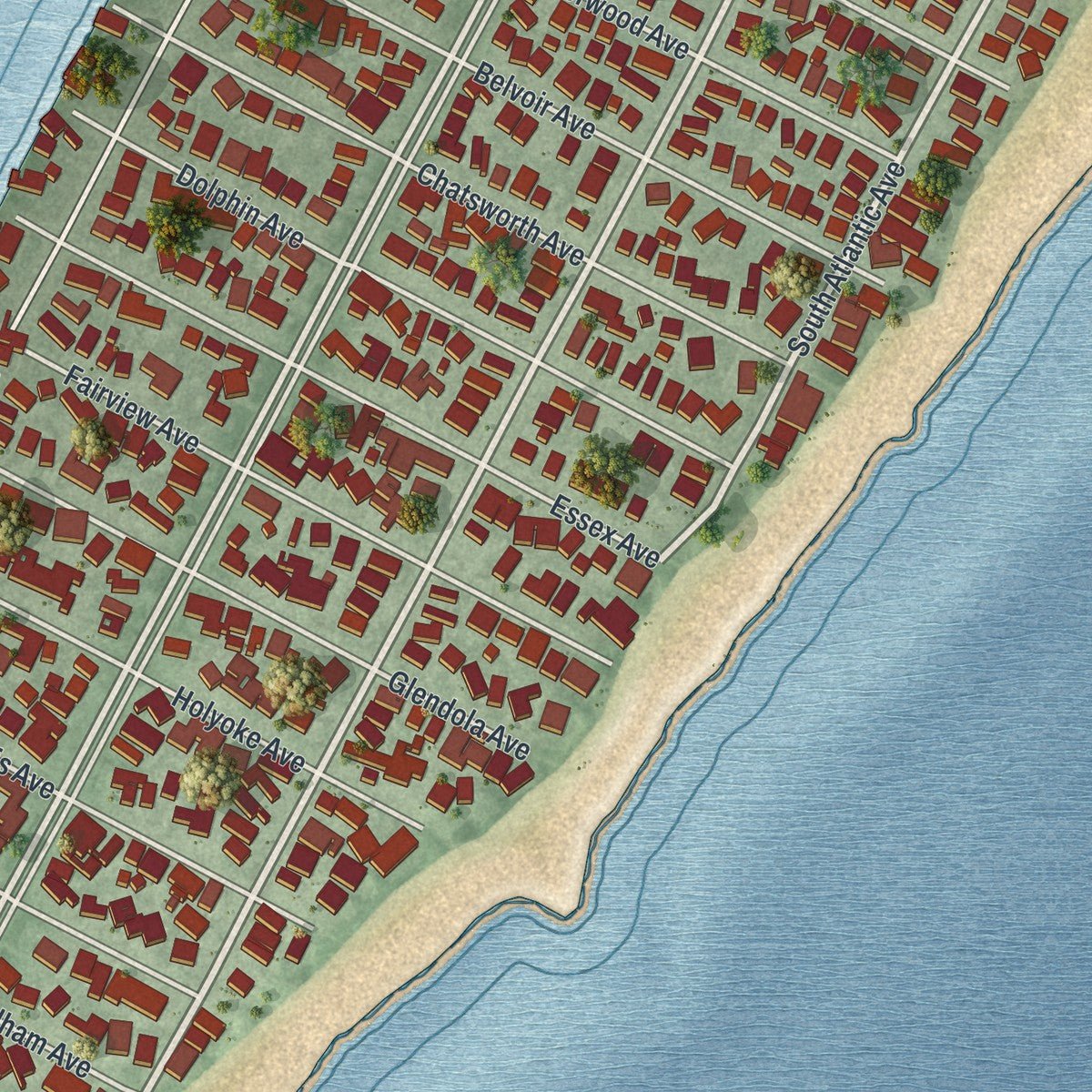 Second close-up of the map of Beach Haven, New Jersey print showing more streets and buildings