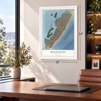 Beach Haven, New Jersey map, 18 x 24 inch print in a white frame in a home office