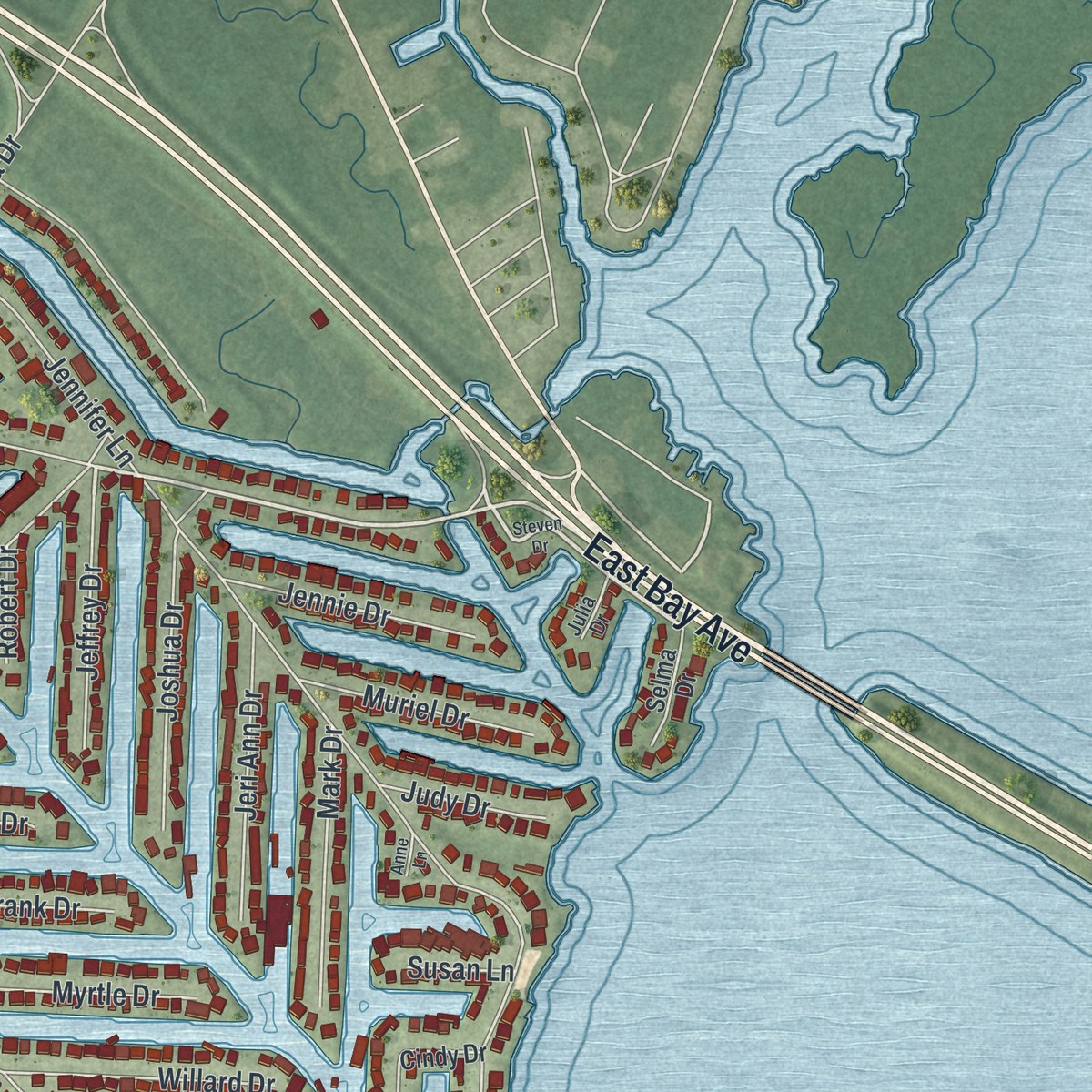 Second close-up of the map of Beach Haven West, New Jersey print showing more streets and buildings