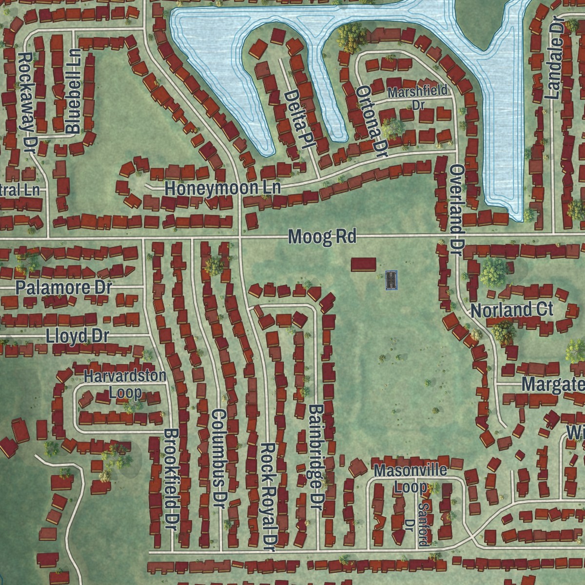 Second close-up of the map of Beacon Square, Florida print showing more streets and buildings