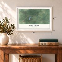 Beadle Lake, Michigan map, 12 x 18 inch print in a white frame in an entryway