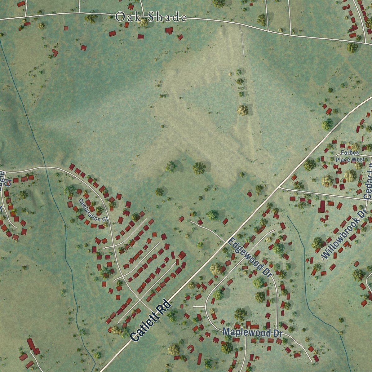 Second close-up of the map of Bealeton, Virginia print showing more streets and buildings