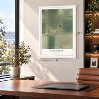 Bear Creek, California map, 18 x 24 inch print in a white frame in a home office