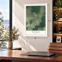 Bear Grass, North Carolina map, 18 x 24 inch print in a white frame in a home office