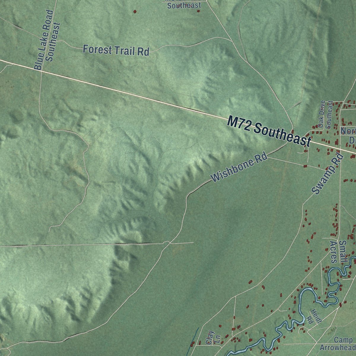 Second close-up of the map of Bear Lake, Kalkaska County, Michigan print showing more streets and buildings