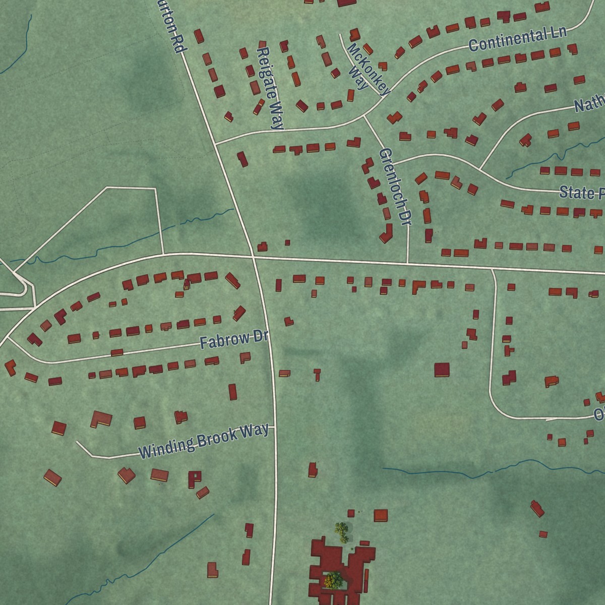 Second close-up of the map of Bear Tavern, New Jersey print showing more streets and buildings
