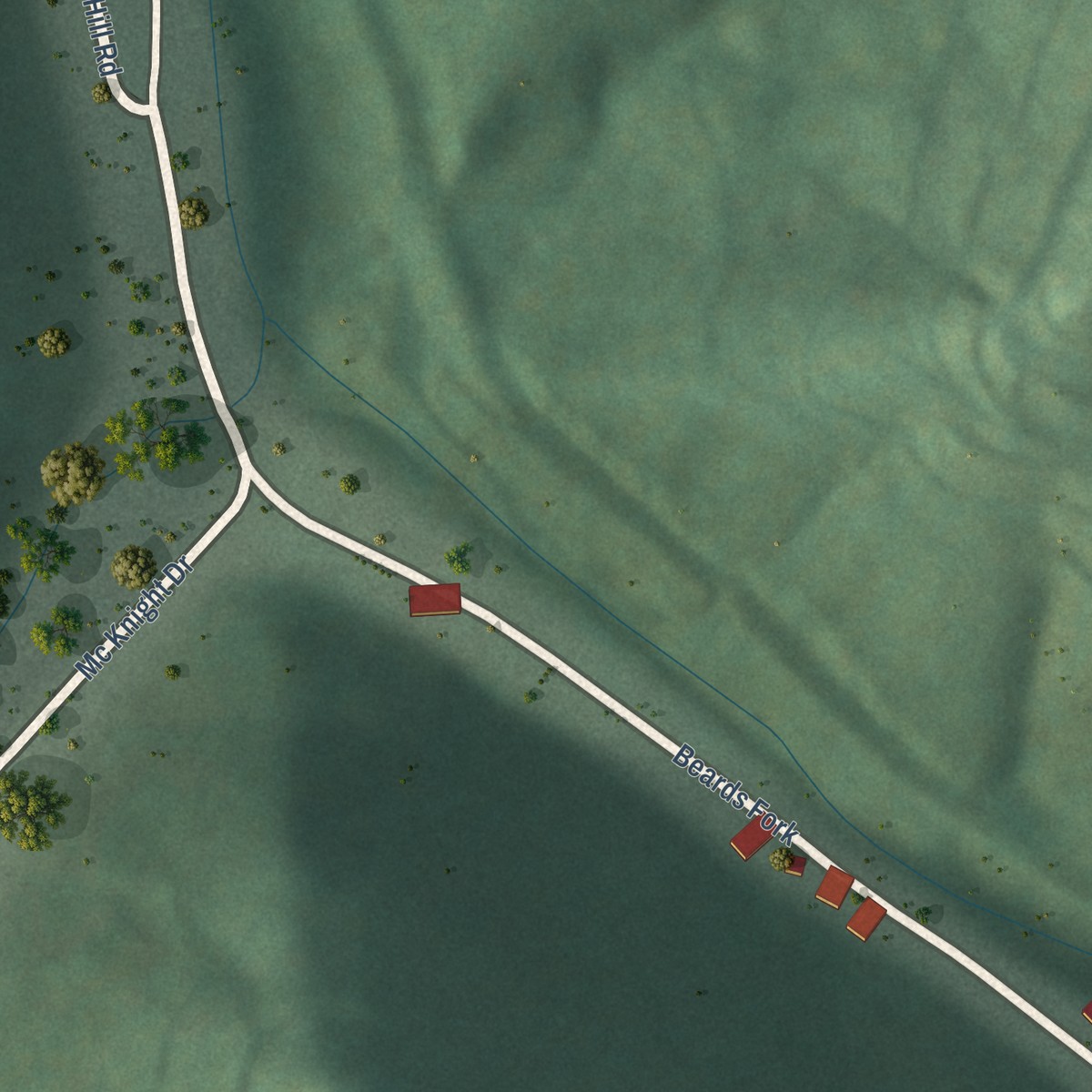 Second close-up of the map of Beards Fork, West Virginia print showing more streets and buildings