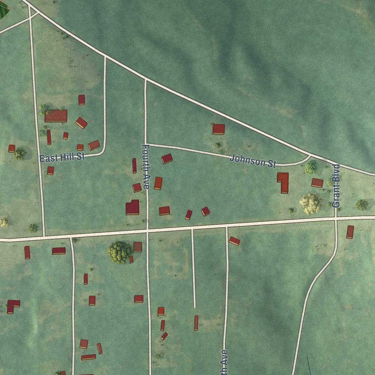 Second close-up of the map of Beatrice, Alabama print showing more streets and buildings