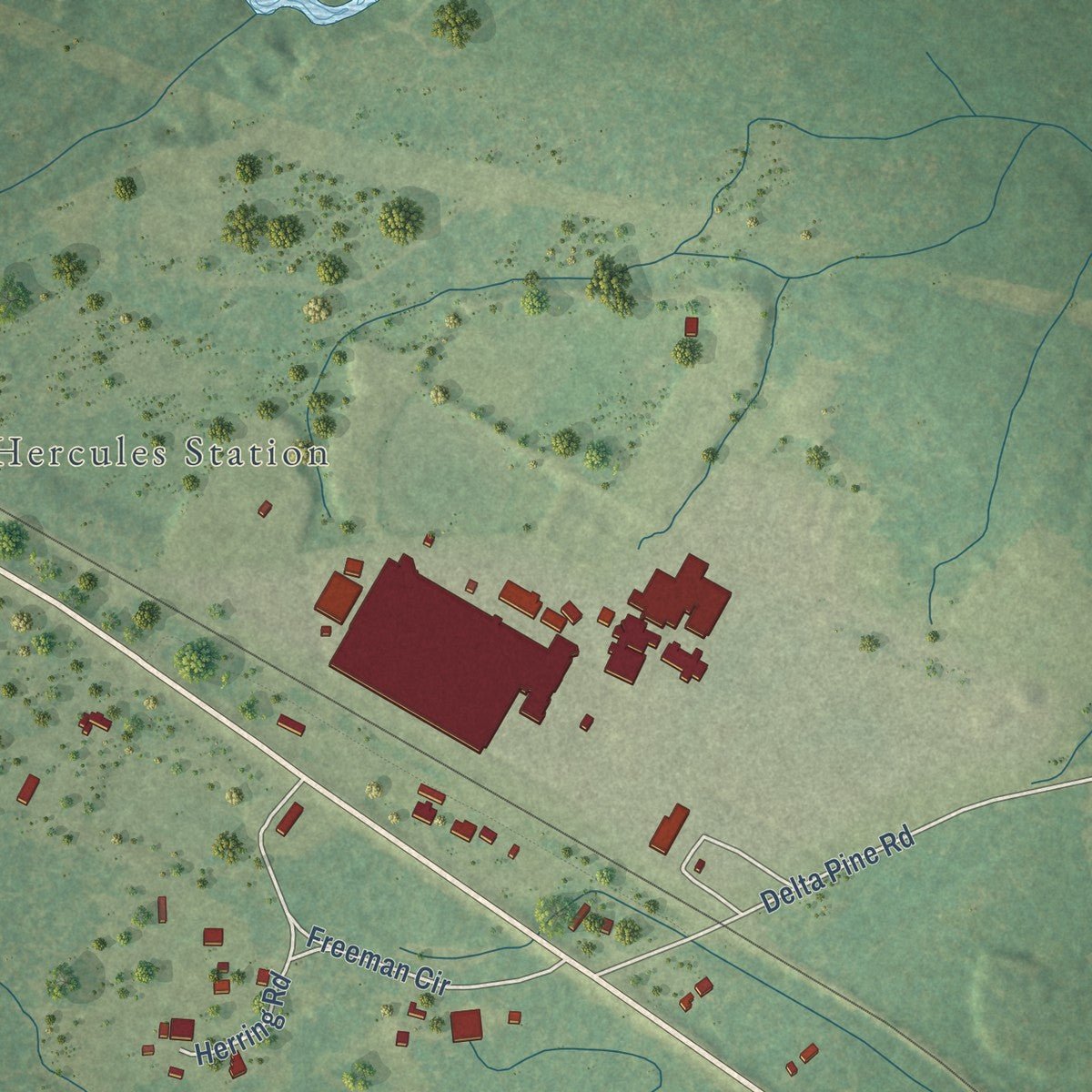 Second close-up of the map of Beaumont, Mississippi print showing more streets and buildings
