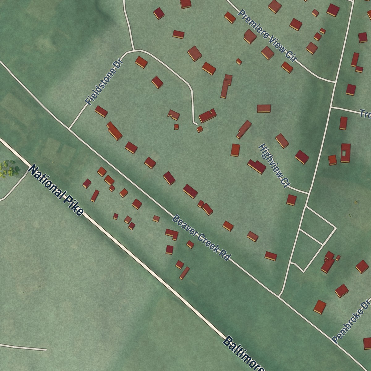 Second close-up of the map of Beaver Creek, Maryland print showing more streets and buildings