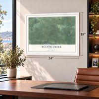Beaver Creek, Michigan map, 18 x 24 inch print in a white frame in a home office