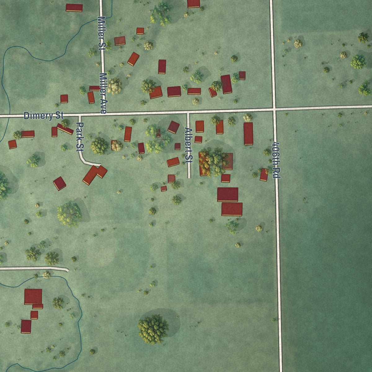 Second close-up of the map of Beaver Crossing, Nebraska print showing more streets and buildings