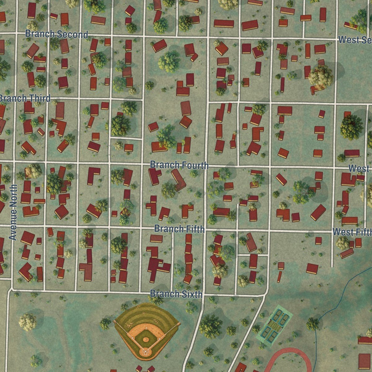 Second close-up of the map of Beaver, Oklahoma print showing more streets and buildings