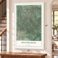 Beavercreek, Ohio map, 24 x 36 inch print in a white frame by a staircase