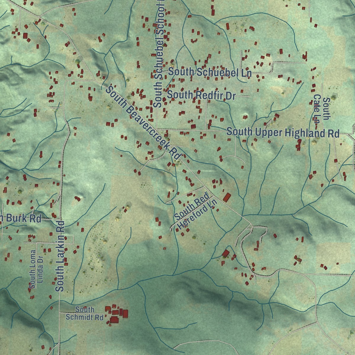 Second close-up of the map of Beavercreek, Oregon print showing more streets and buildings