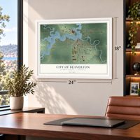 Beaverton, Michigan map, 18 x 24 inch print in a white frame in a home office