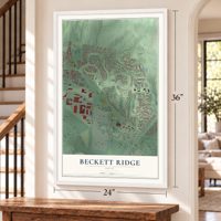 Beckett Ridge, Ohio map, 24 x 36 inch print in a white frame by a staircase