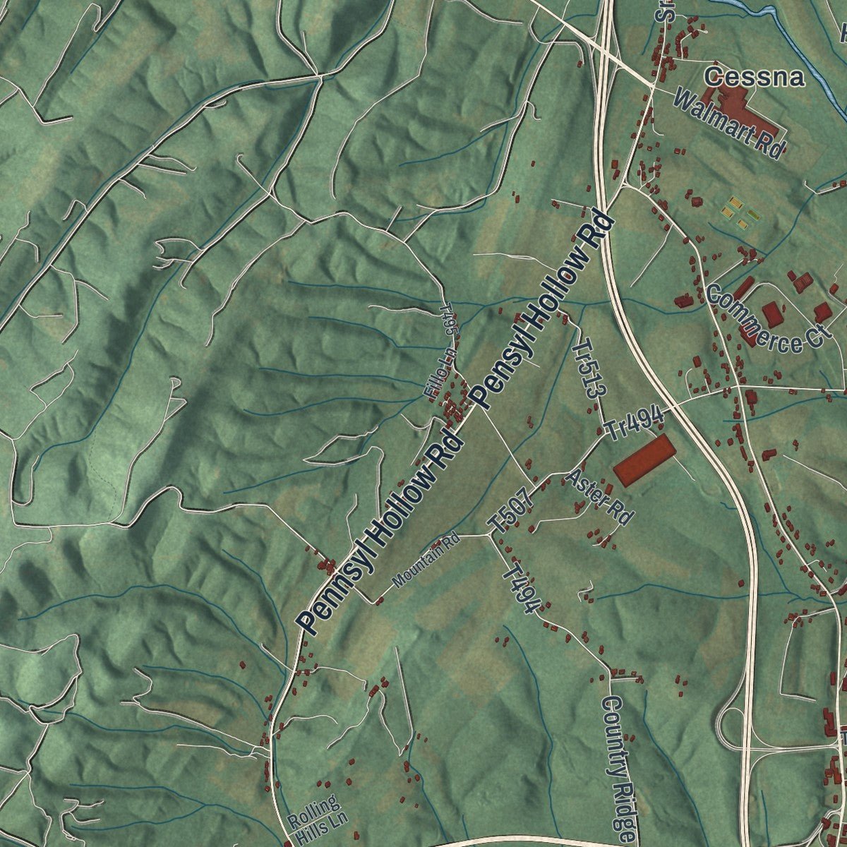 Second close-up of the map of Bedford, Bedford County, Pennsylvania print showing more streets and buildings