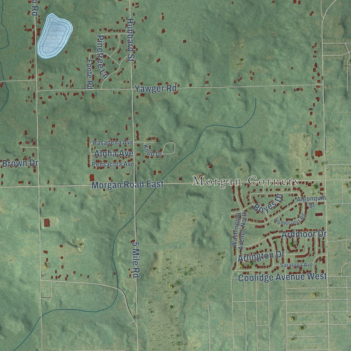 Second close-up of the map of Bedford, Calhoun County, Michigan print showing more streets and buildings