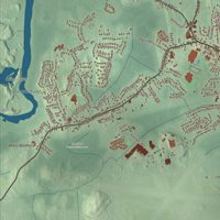 Close-up of the map of Bedford, Massachusetts print showing terrain and local geography
