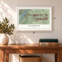Bedford Park, Illinois map, 12 x 18 inch print in a white frame in an entryway